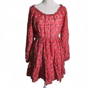 Xirena Jia Coral Blush Floral Cotton Silk Mini Dress XS Peasant Missing Belt
